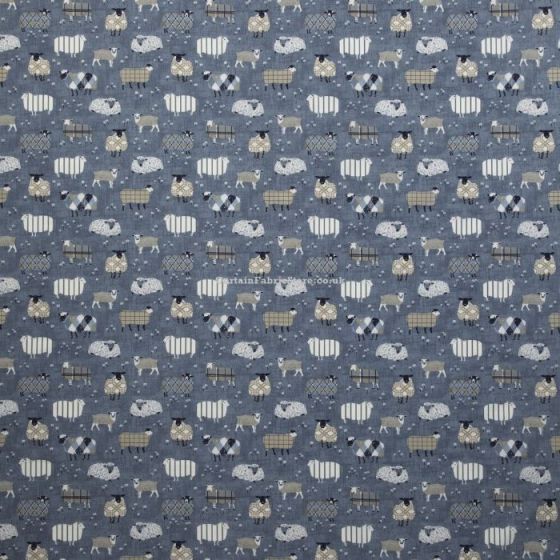 Baa Baa Curtain Fabric in Denim