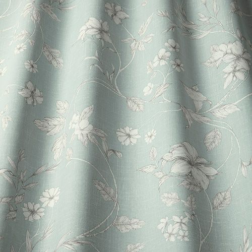 Etched Vine Curtain Fabric in Eau de Nil