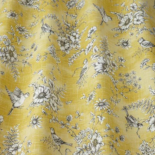 Finch Toile Curtain Fabric in Buttercup
