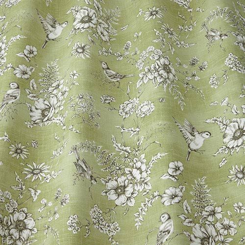 Finch Toile Curtain Fabric in Willow