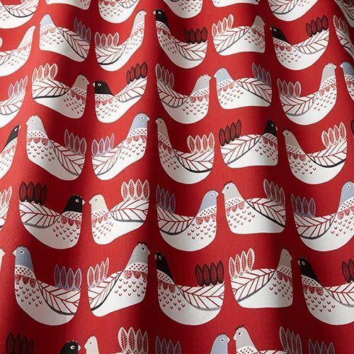 Cluck Cluck Curtain Fabric in Scarlet