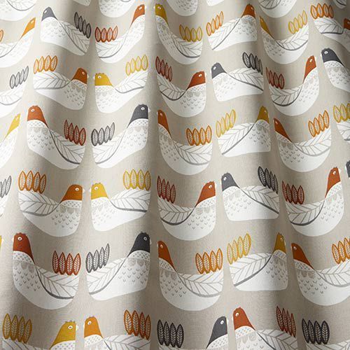 Cluck Cluck Curtain Fabric in Tangerine