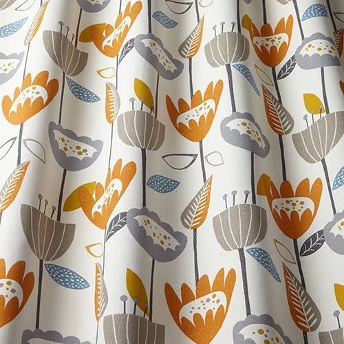 Flower Power Curtain Fabric in Tangerine