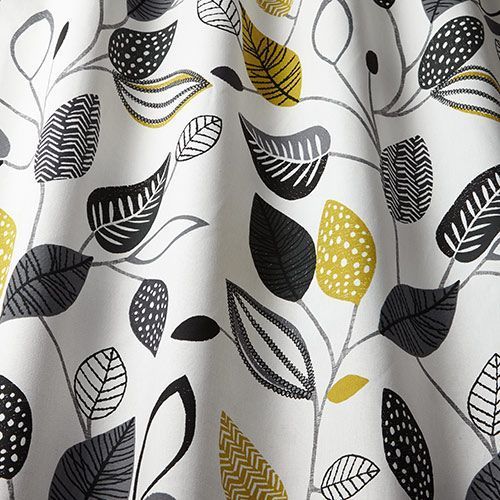 Forest Leaves Curtain Fabric in Noir