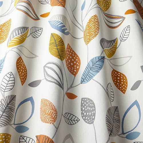 Forest Leaves Curtain Fabric in Tangerine