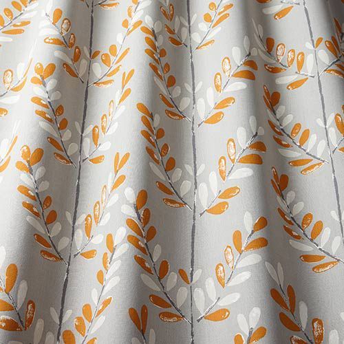 Scandi Sprig Curtain Fabric in Tangerine