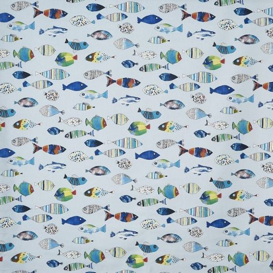 Gone Fishing Curtain Fabric in Ocean 711