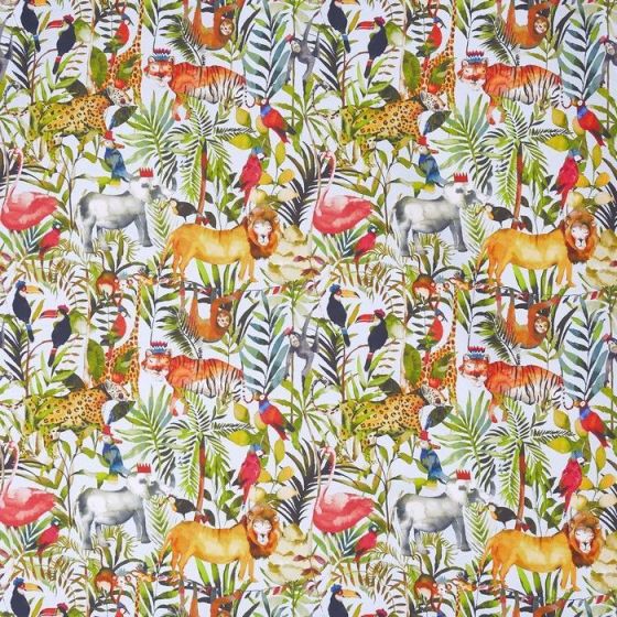 King of the jungle Curtain Fabric in Waterfall