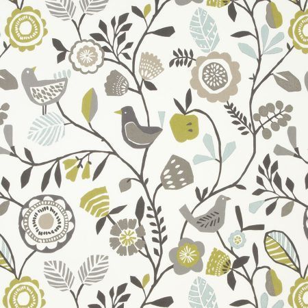 Folki Curtain Fabric in Chartreuse Charcoal