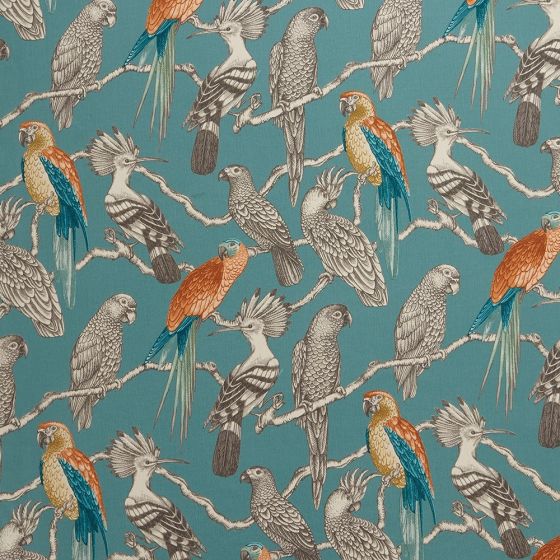 Aviary Curtain Fabric in Lagoon