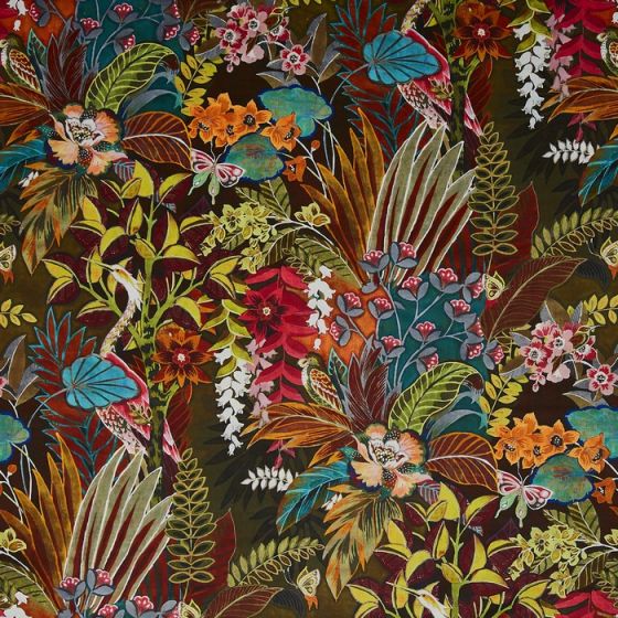Hidden Paradise Curtain Fabric in Calypso