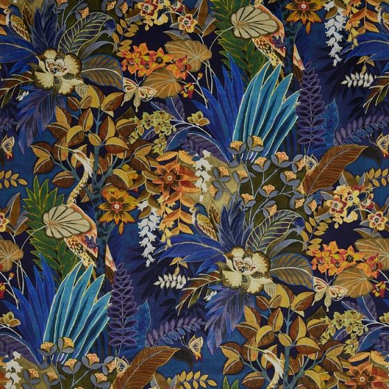 Hidden Paradise Curtain Fabric in Midnight