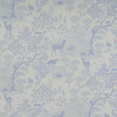 Woodland Life Curtain Fabric in Blue