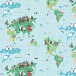 World Map in Multi by Fryetts Fabrics