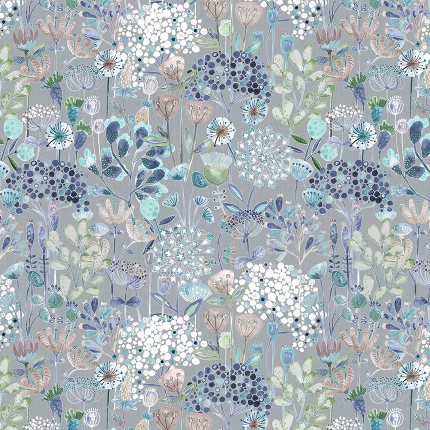 Handmade Lampshade Voyage Ailsa Fabric Wild Flowers Seedheads Alliums Grey Aqua 
