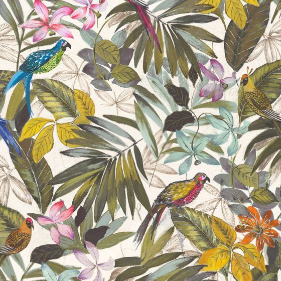 Aviary Curtain Fabric in Acacia