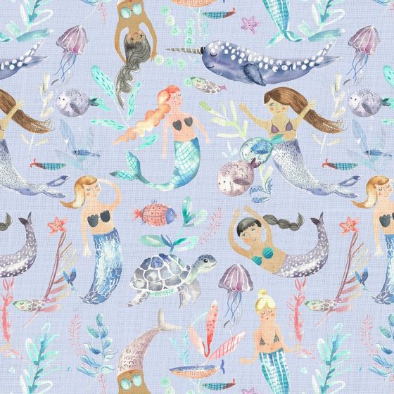 Mermaid Party Curtain Fabric in Dusk