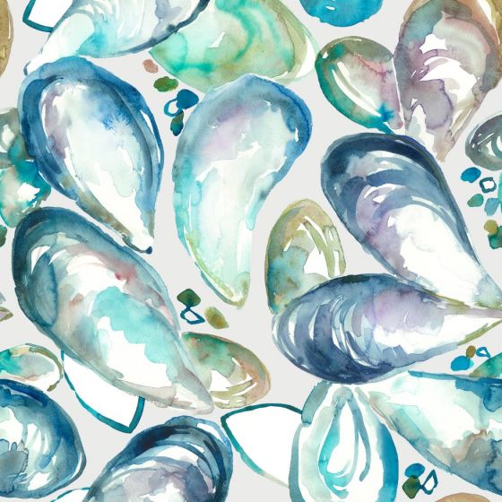 Mussel Shells Curtain Fabric in Marine