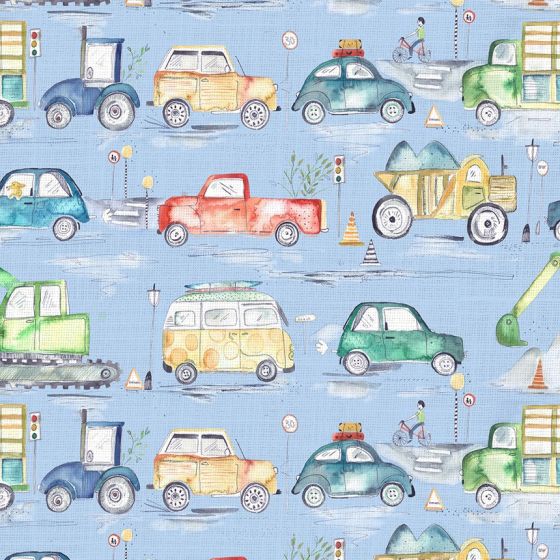 Traffic Jam Curtain Fabric in Primary