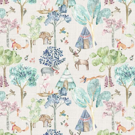 Woodland Adventures Curtain Fabric in Denim