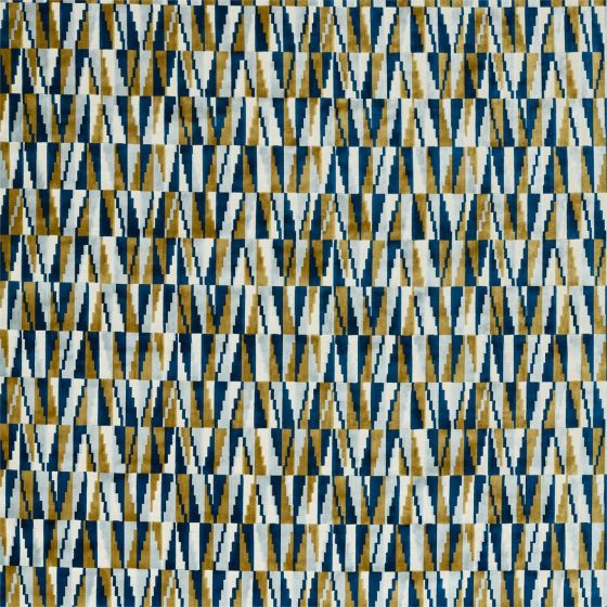 Acute Curtain Fabric in Cobalt Ochre
