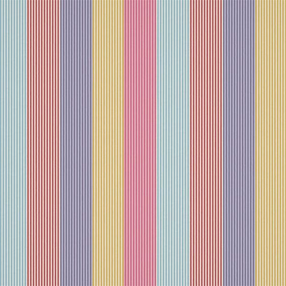 Funfair Stripe Fabric in Ink Aqua Kiwi Marine Poppy