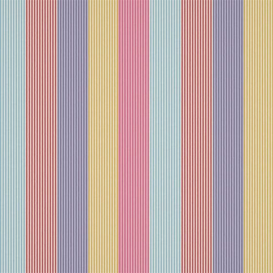 Funfair Stripe Fabric in Ink Aqua Kiwi Marine Poppy