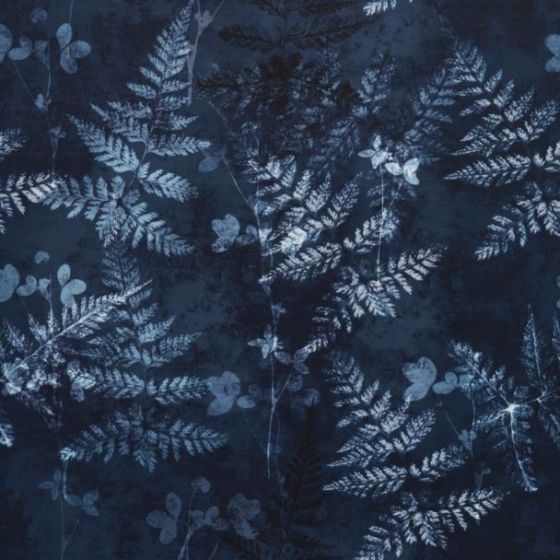 Folium Curtain Fabric in Indigo