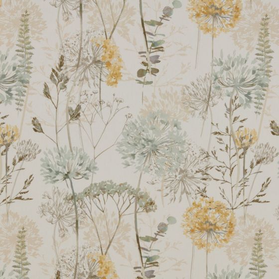 Country Journal Cotton Print Curtain Fabric in Fern
