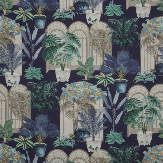 Victorian Glasshouse Curtain Fabric in Moonlight