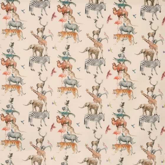 Animal Kingdom Curtain Fabric in Rainbow