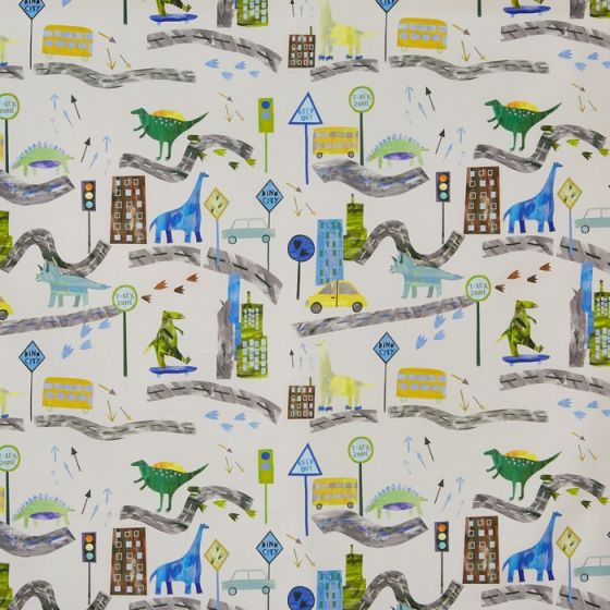 Dino City Curtain Fabric in Reef