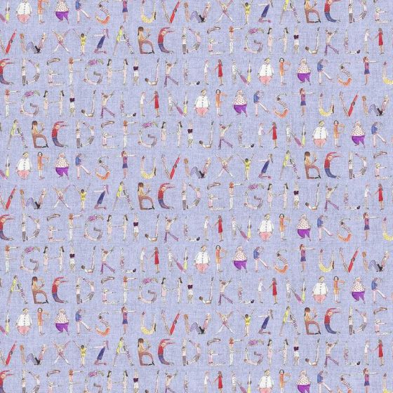 Alphabet People Curtain Fabric in Lilac
