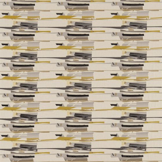 Zeal Curtain Fabric in Charcoal Neutral Mustard Onyx