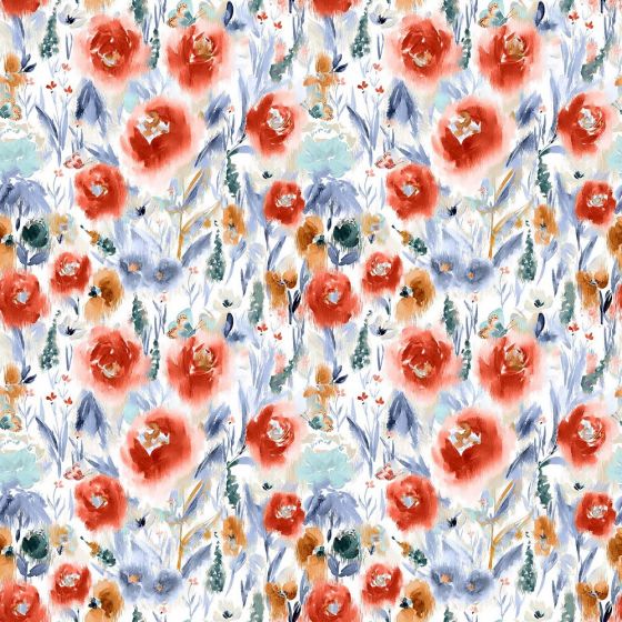 Fleur Curtain Fabric in Denim