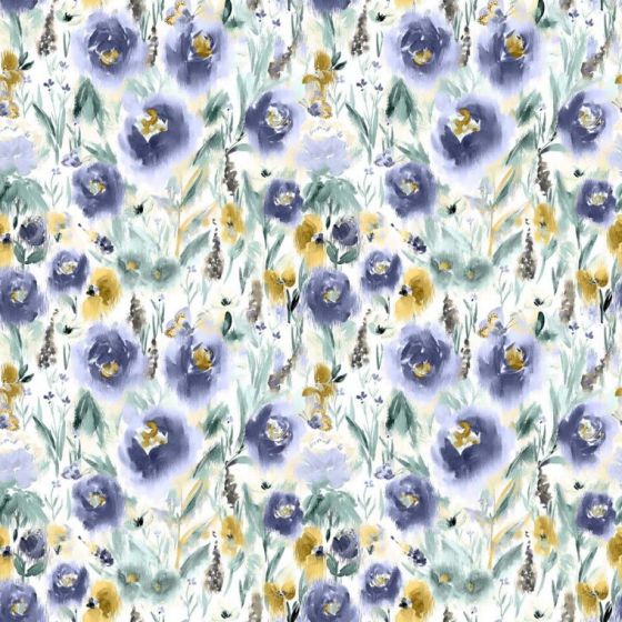 Fleur Curtain Fabric in Denim