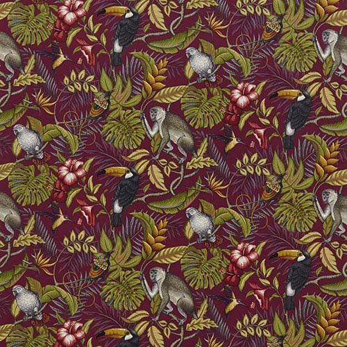 Rainforest Curtain Fabric in Cranberry