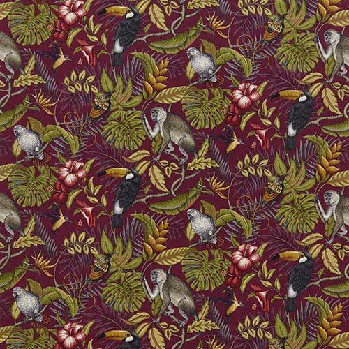 Rainforest Curtain Fabric in Cranberry