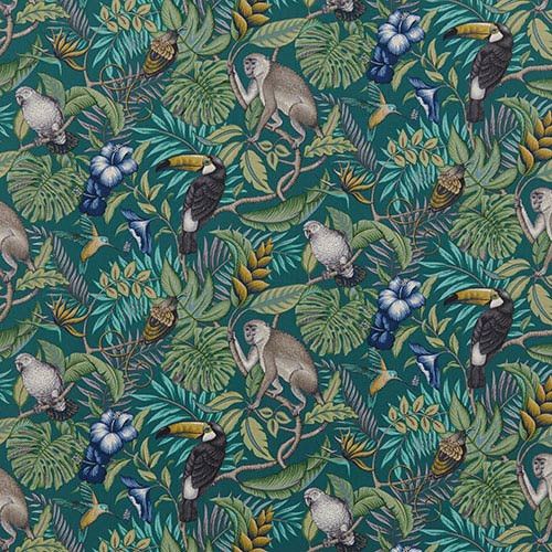 Rainforest Curtain Fabric in Lagoon