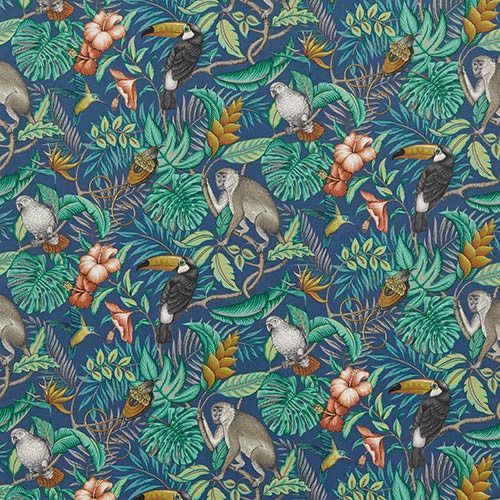 Rainforest Curtain Fabric in Marine