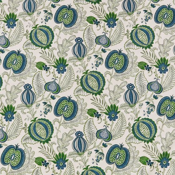 Winter Fruits Curtain Fabric in Navy