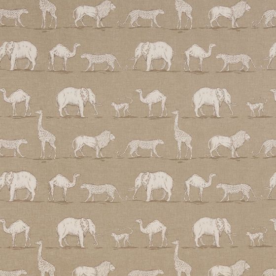 Prairie Animals Curtain Fabric in Almond