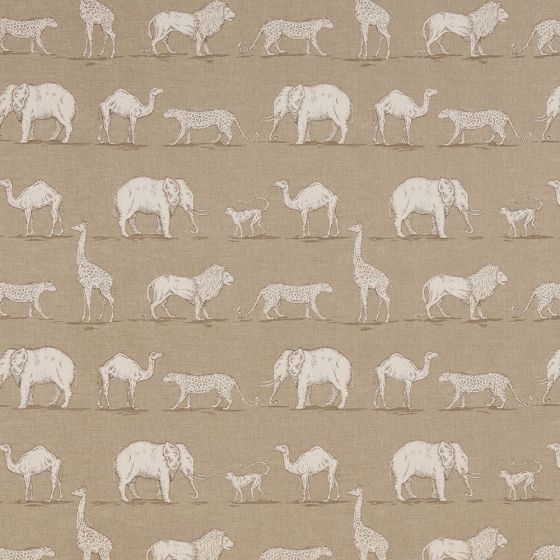 Prairie Animals Curtain Fabric in Almond