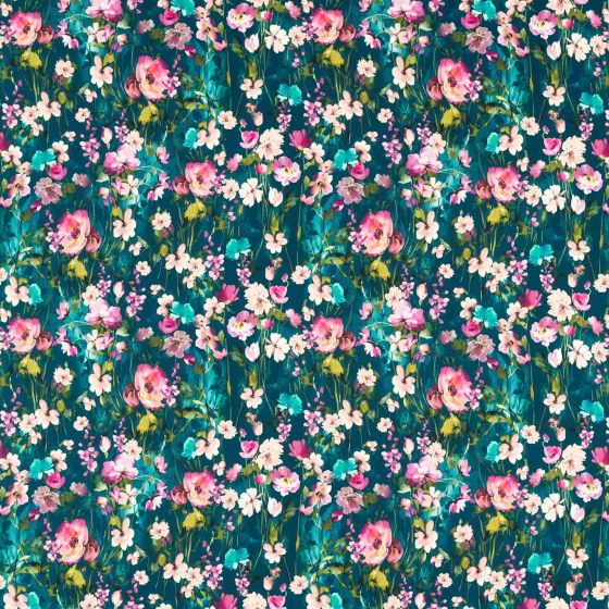 Wild Meadow Velvet Curtain Fabric in Kingfisher