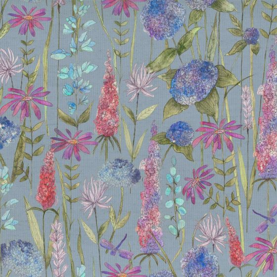 Florabunda Curtain Fabric in Bluebell