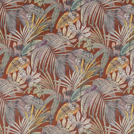 Hutan Palm Curtain Fabric in Plum
