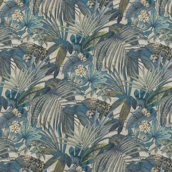 Padang Palm Curtain Fabric in Azure