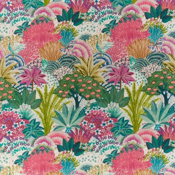 Kolkata Curtain Fabric in Flamingo