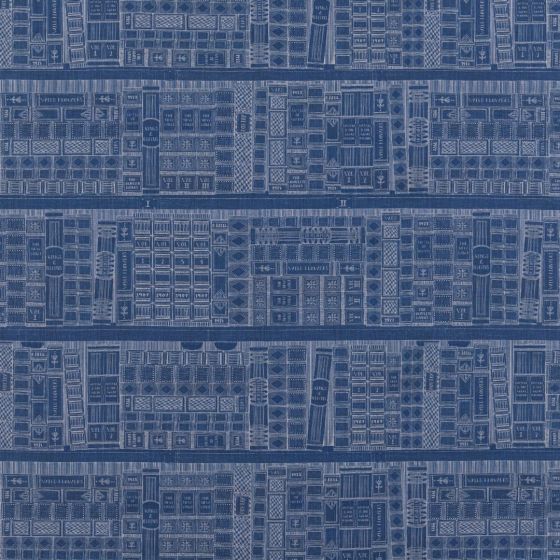 Library Curtain Fabric in Indigo