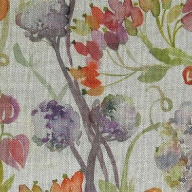 Autumn Floral Linen Curtain Fabric in Natural